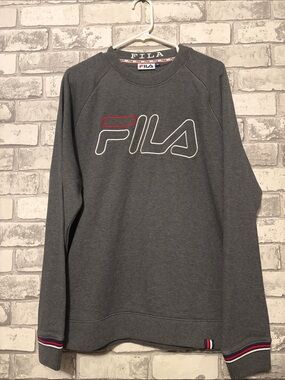 FILA Men's Charcoal Gray Crewneck with Red & White Logo